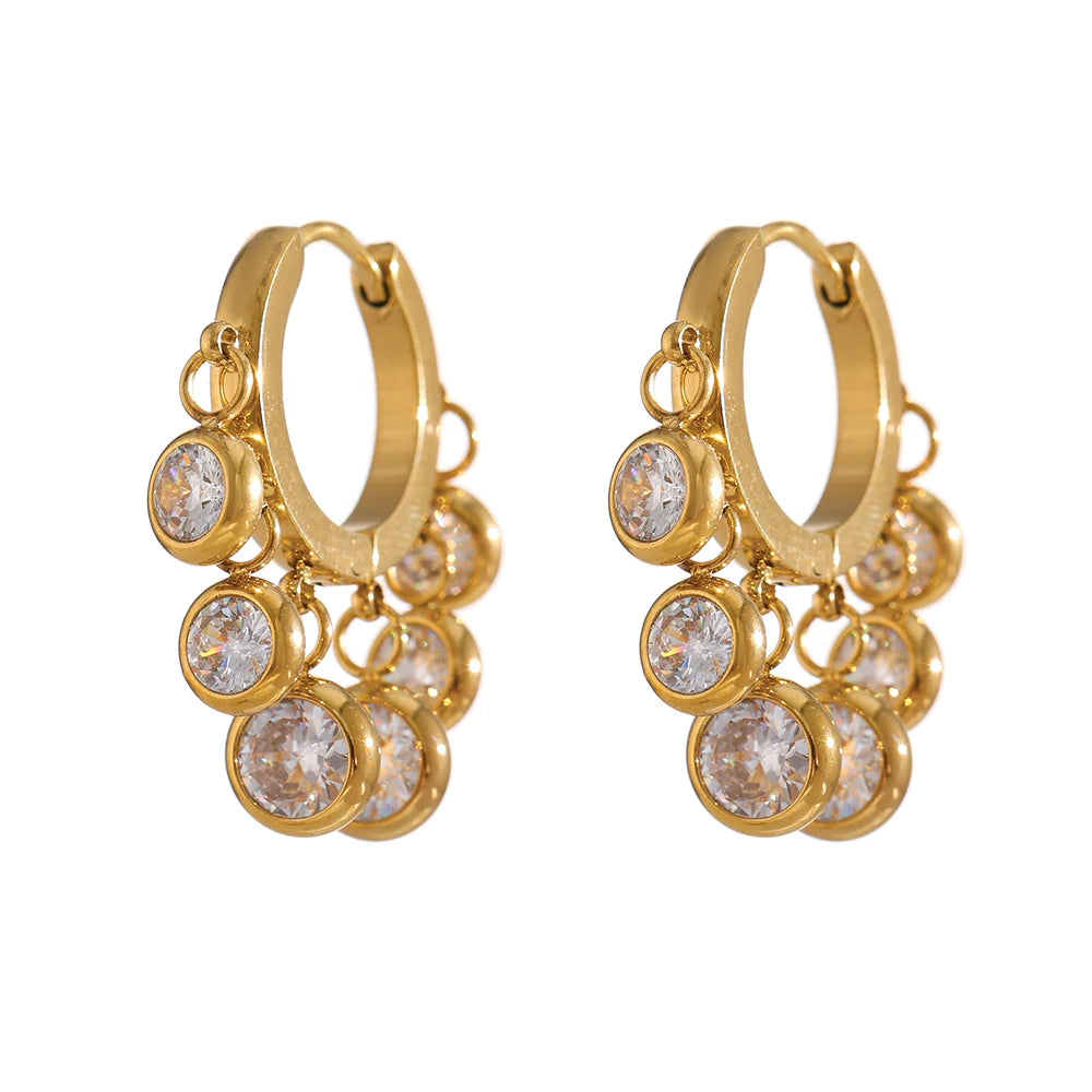 Brinco em Ouro 18k Argola Esferas em Zircônia