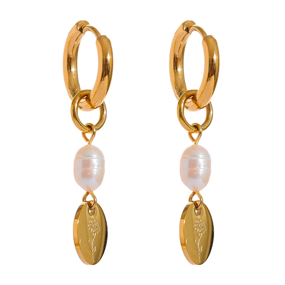 Brinco em Ouro 18k Pendente Pérola Detalhe Flor