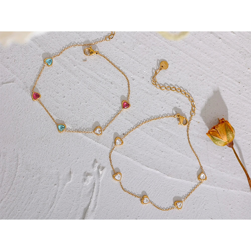 Pulseiras Múltiplos Corações em Zircônia e Ouro 18k