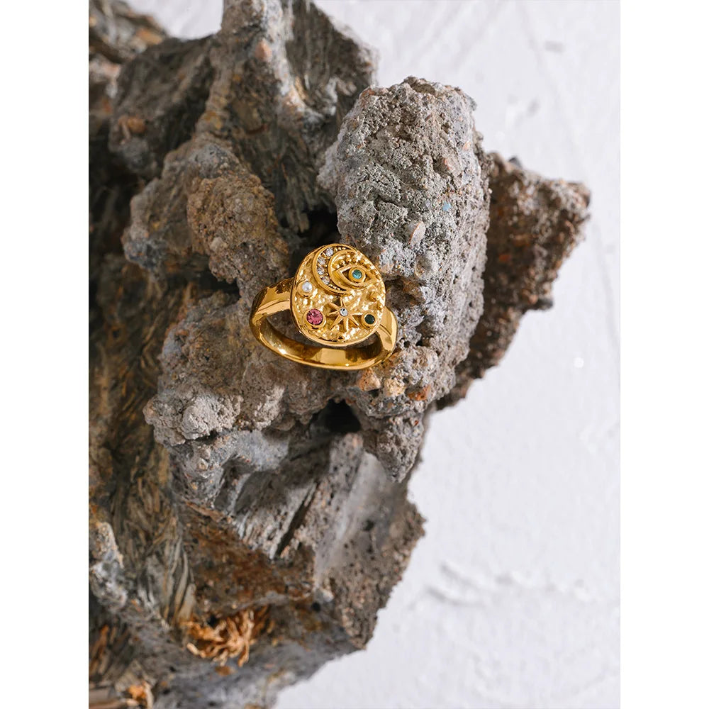Anel Celeste em Ouro 18k