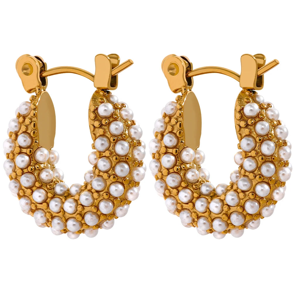 Brinco em Ouro 18k Argola Cravejado de Pérolas