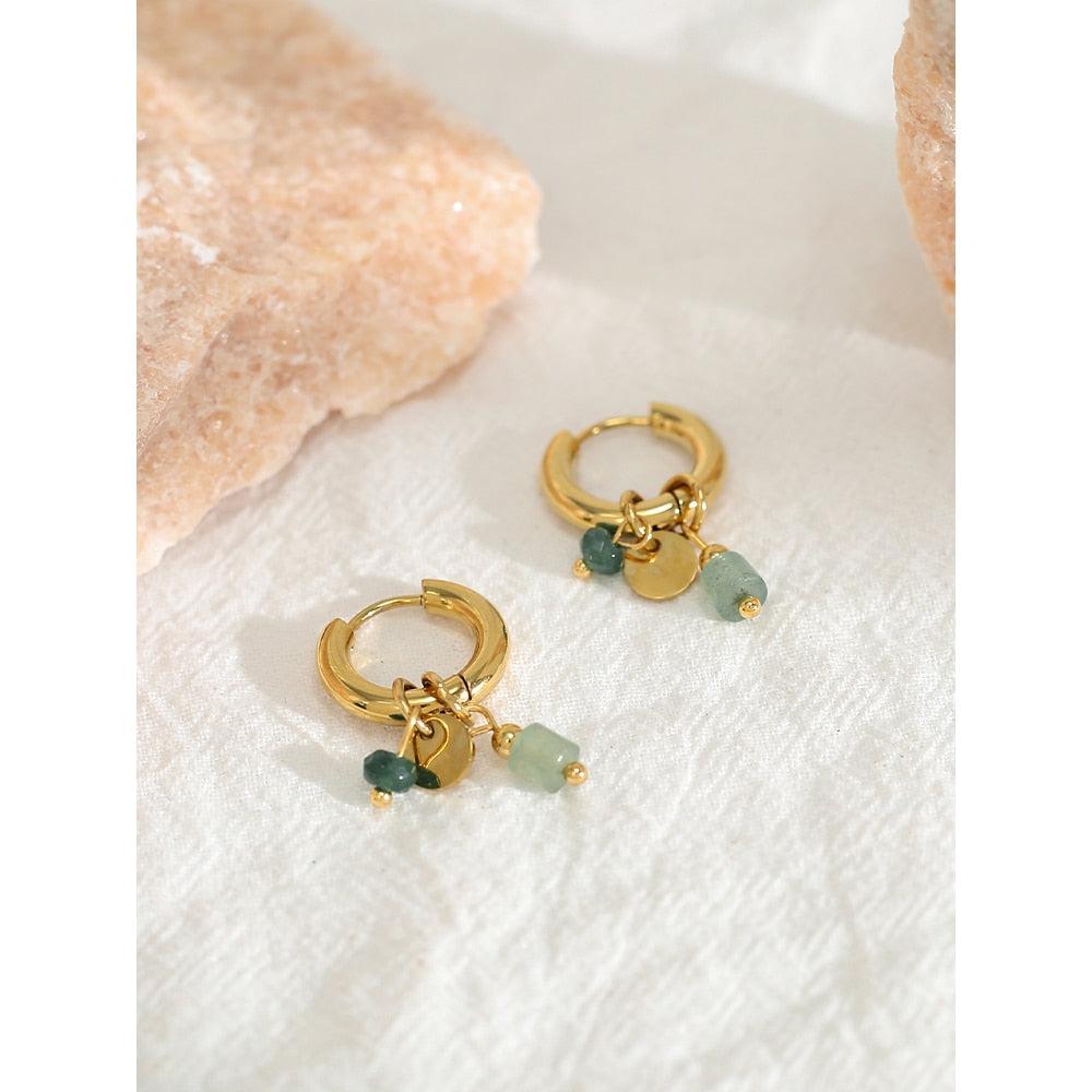 Brinco Argola Pedras Pendentes em Ouro