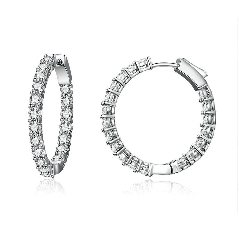 Brinco Argola Clássica Cravejada Zircônia em Prata 925
