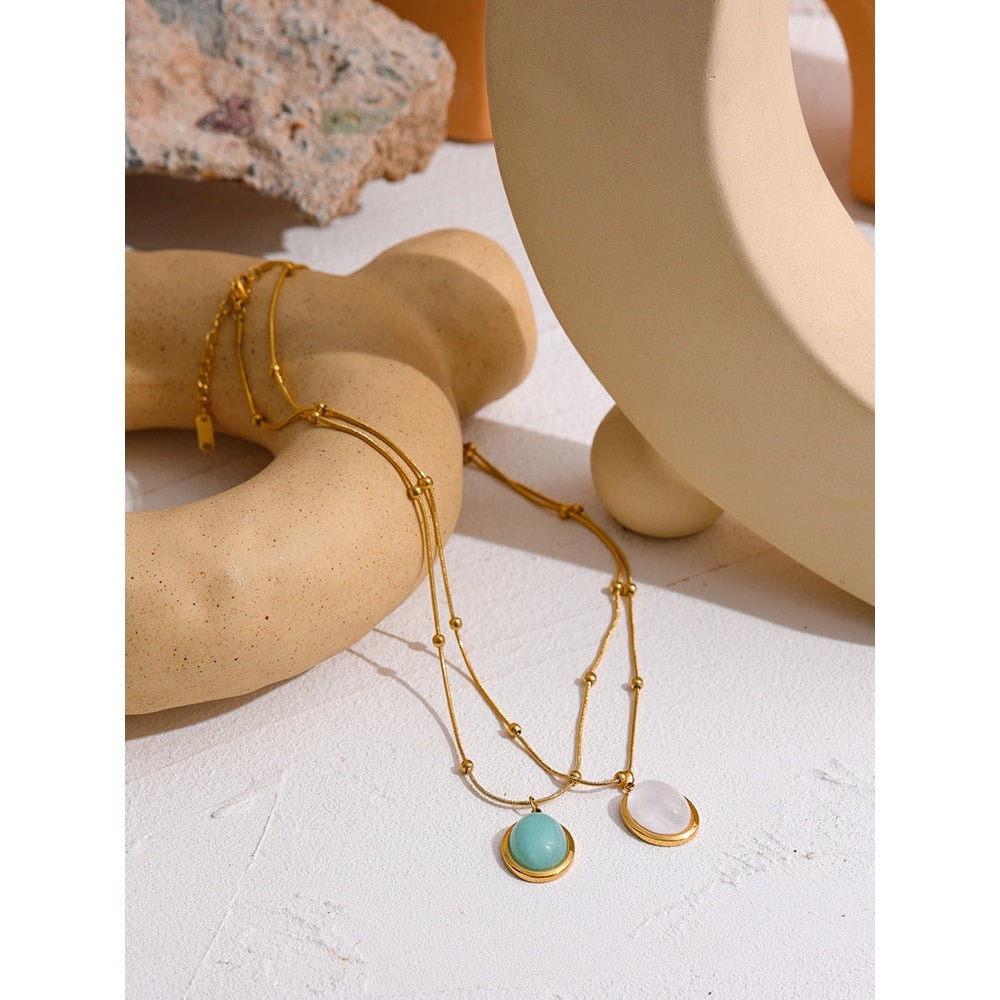 Colar Pendente Cristal Acqua Marine Ouro