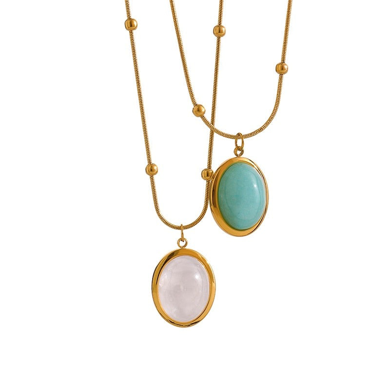 Colar Pendente Cristal Acqua Marine Ouro