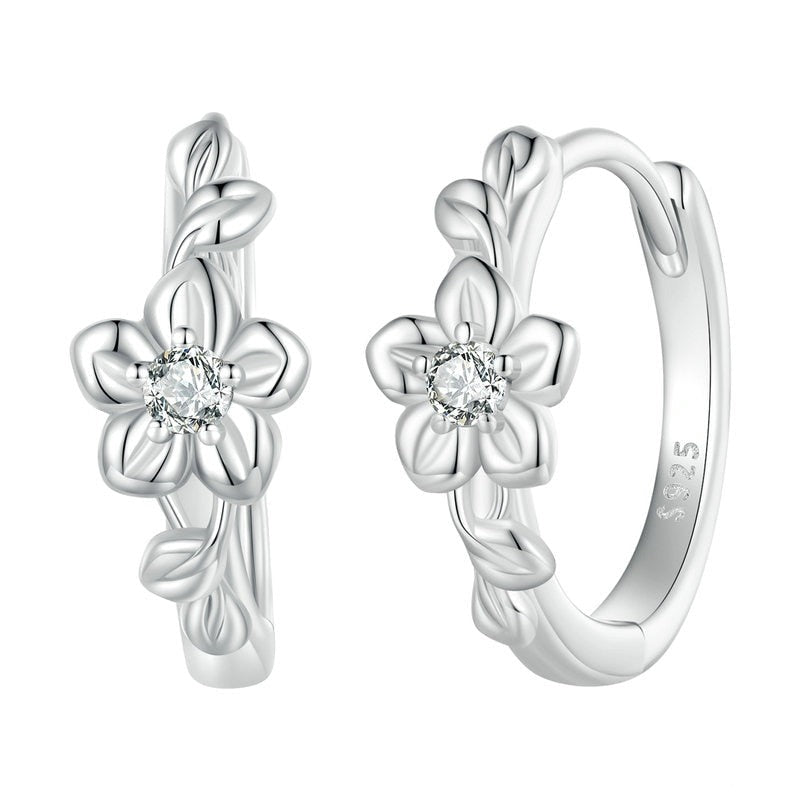 Brinco Argola Flor Zircônia em Prata 925