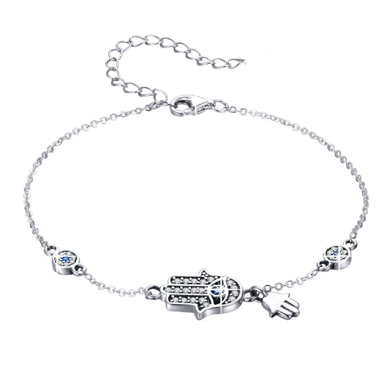 Pulseira Mão de Fátima Olho Grego Zircônia em Prata 925