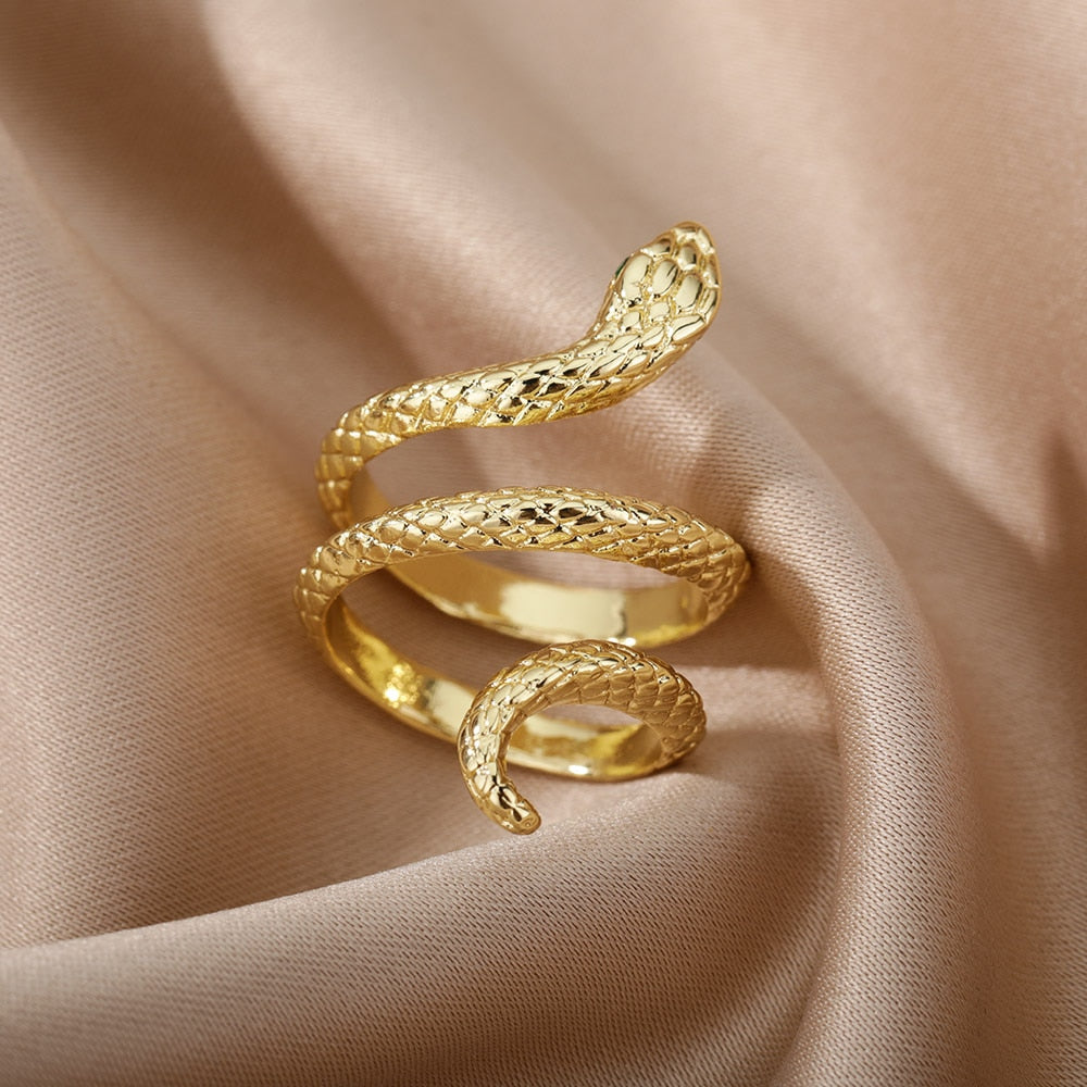 Anel Ajustável Serpente em Ouro