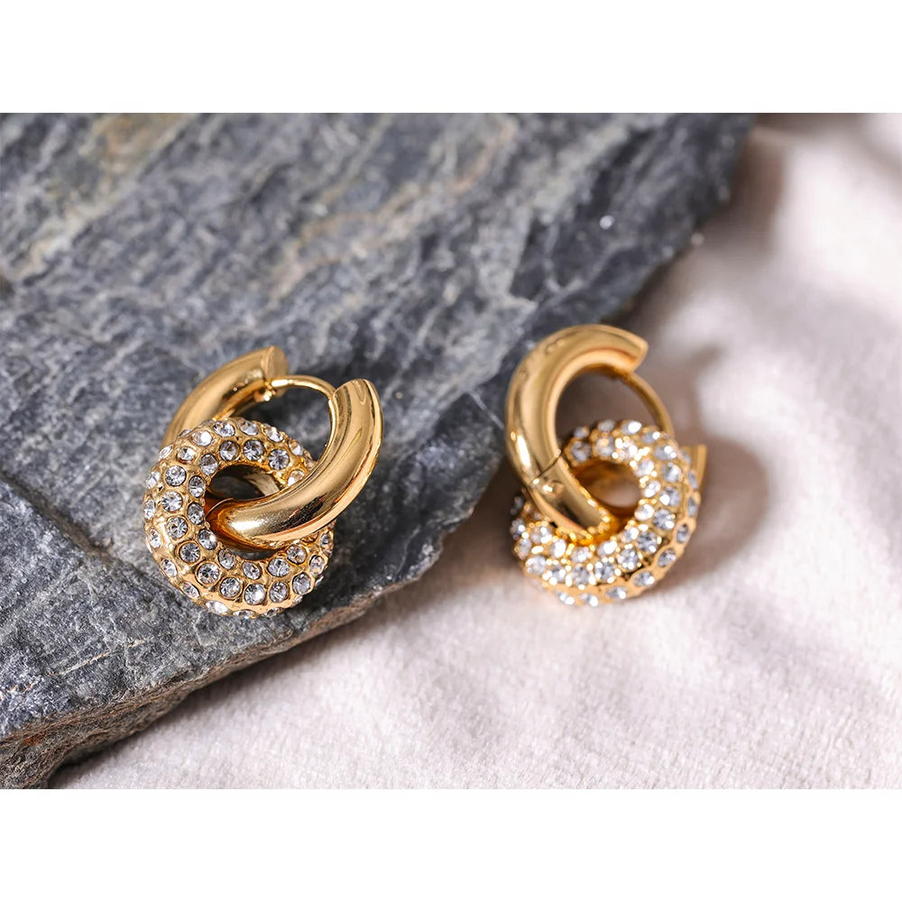 Brinco em Ouro 18k Argola Dupla Cravejado