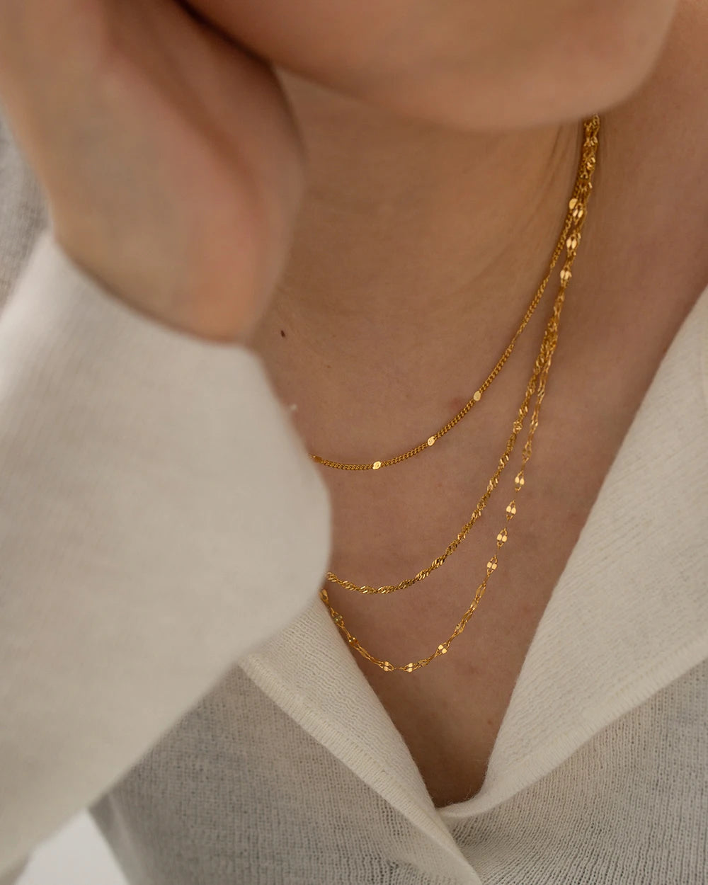 Colar Kit Com 3 Peças Minimalistas em Ouro 18k