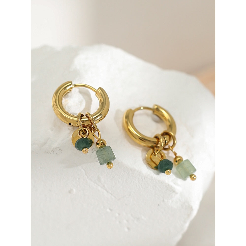 Brinco Argola Pedras Pendentes em Ouro
