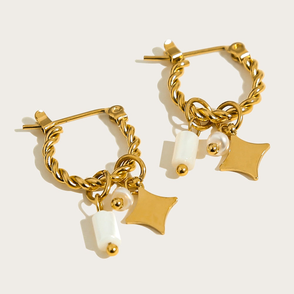 Brinco Argola Pedras Pendentes em Ouro
