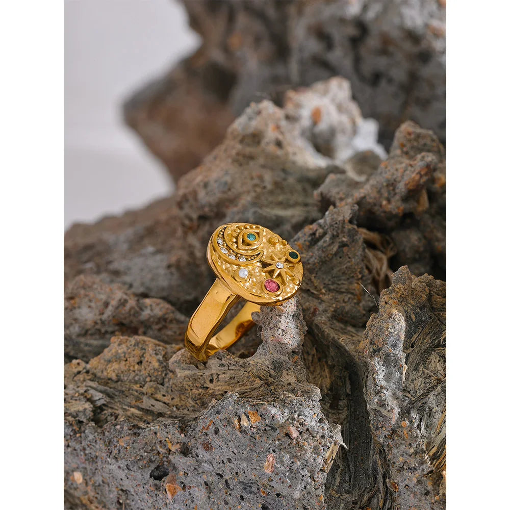 Anel Celeste em Ouro 18k