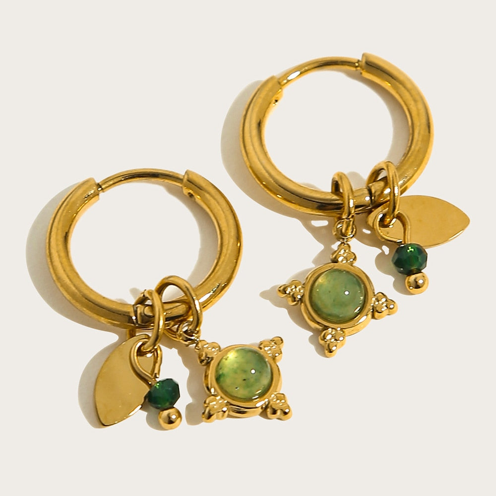 Brinco Argola Pedras Pendentes em Ouro