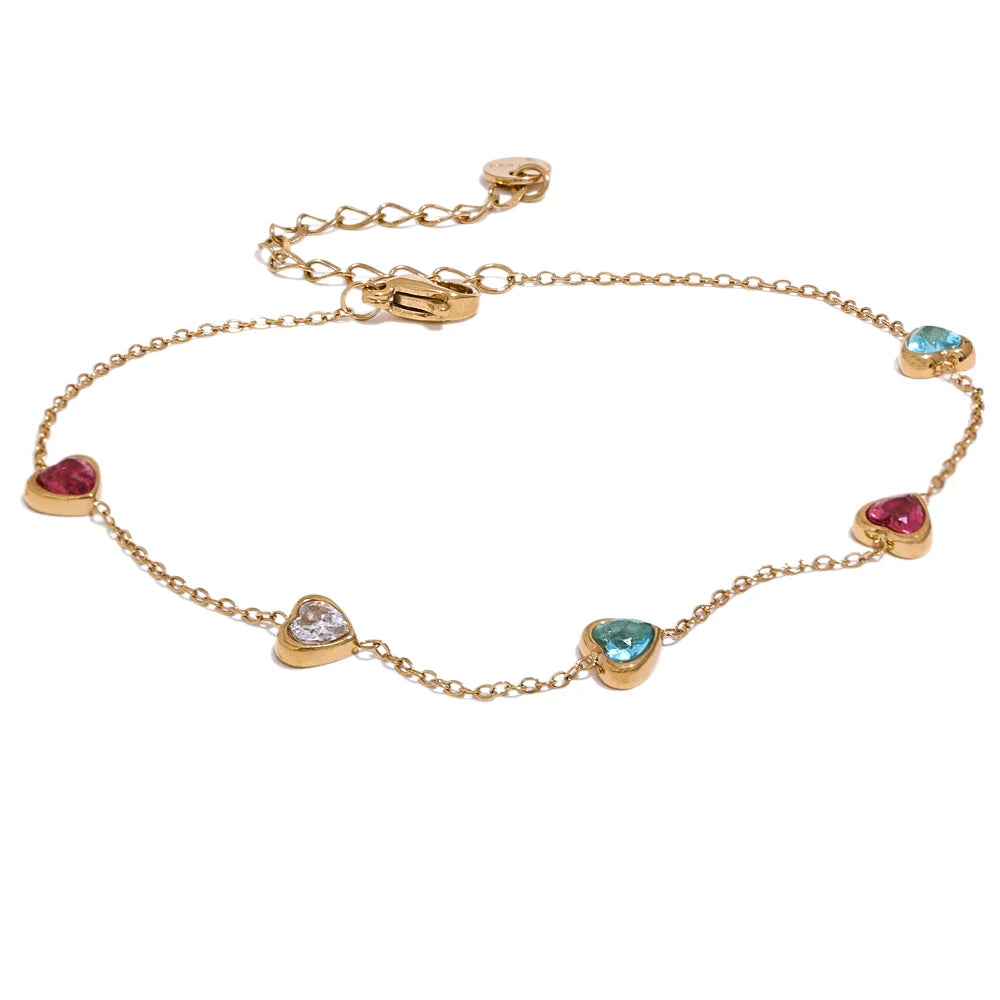 Pulseiras Múltiplos Corações em Zircônia e Ouro 18k