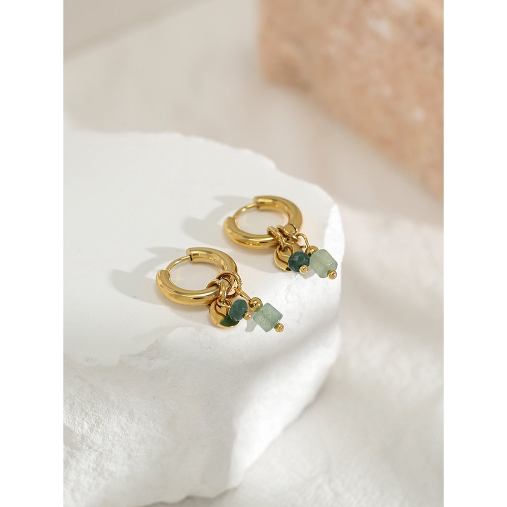 Brinco Argola Pedras Pendentes em Ouro