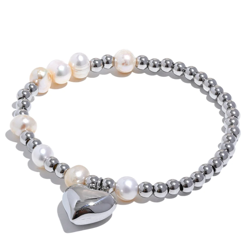 Pulseira Coração e Pérolas Corrente Esferas