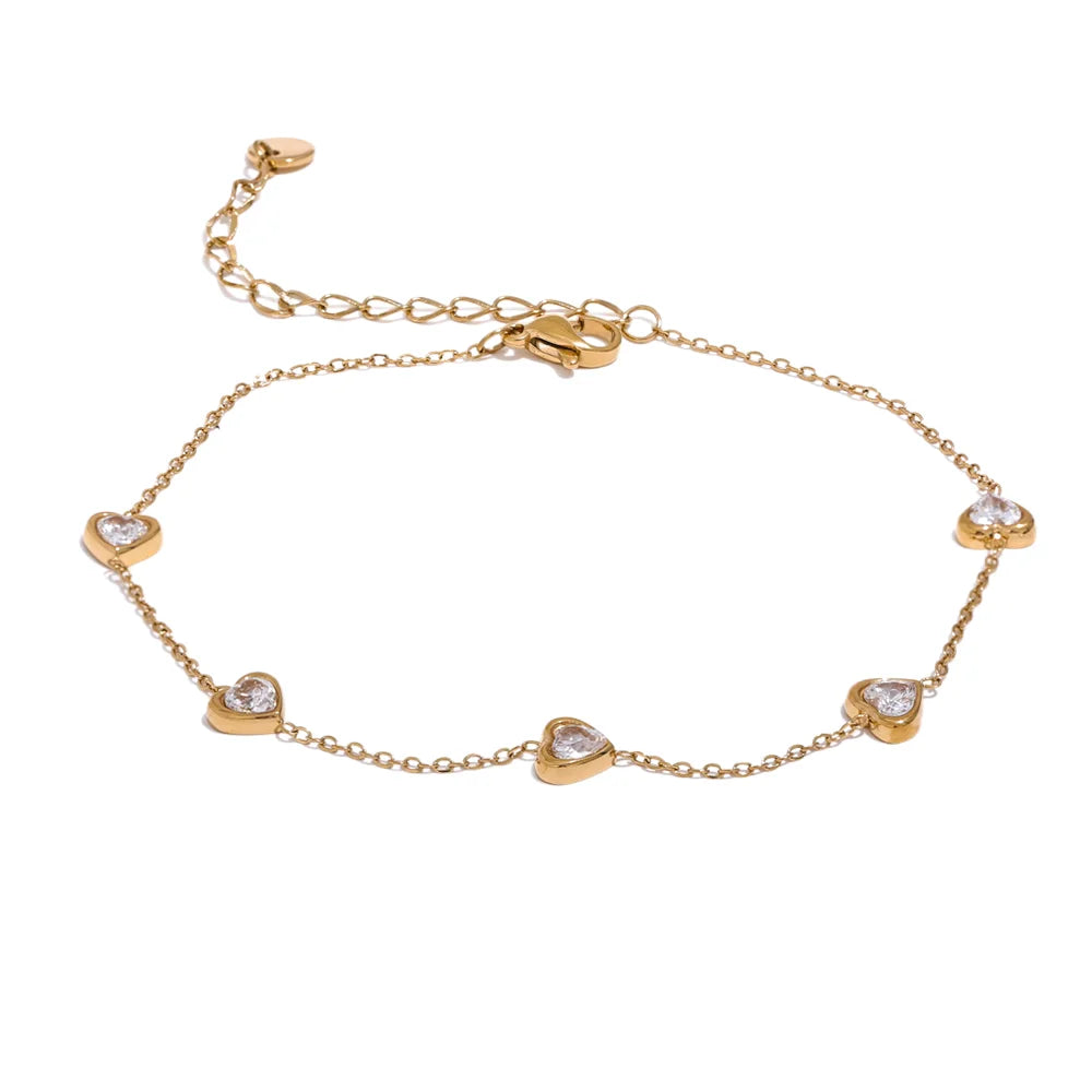 Pulseiras Múltiplos Corações em Zircônia e Ouro 18k