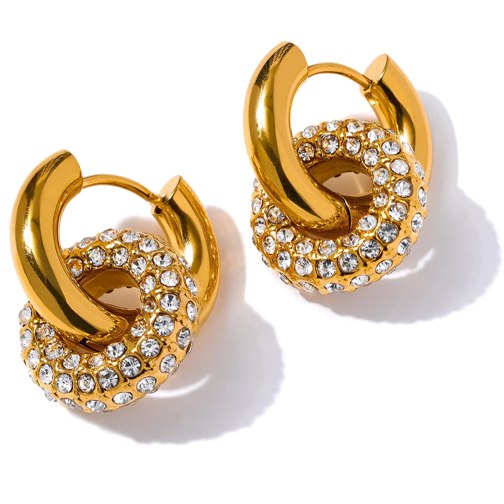 Brinco em Ouro 18k Argola Dupla Cravejado