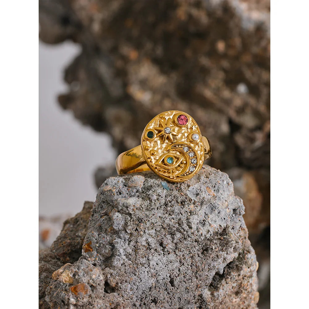 Anel Celeste em Ouro 18k