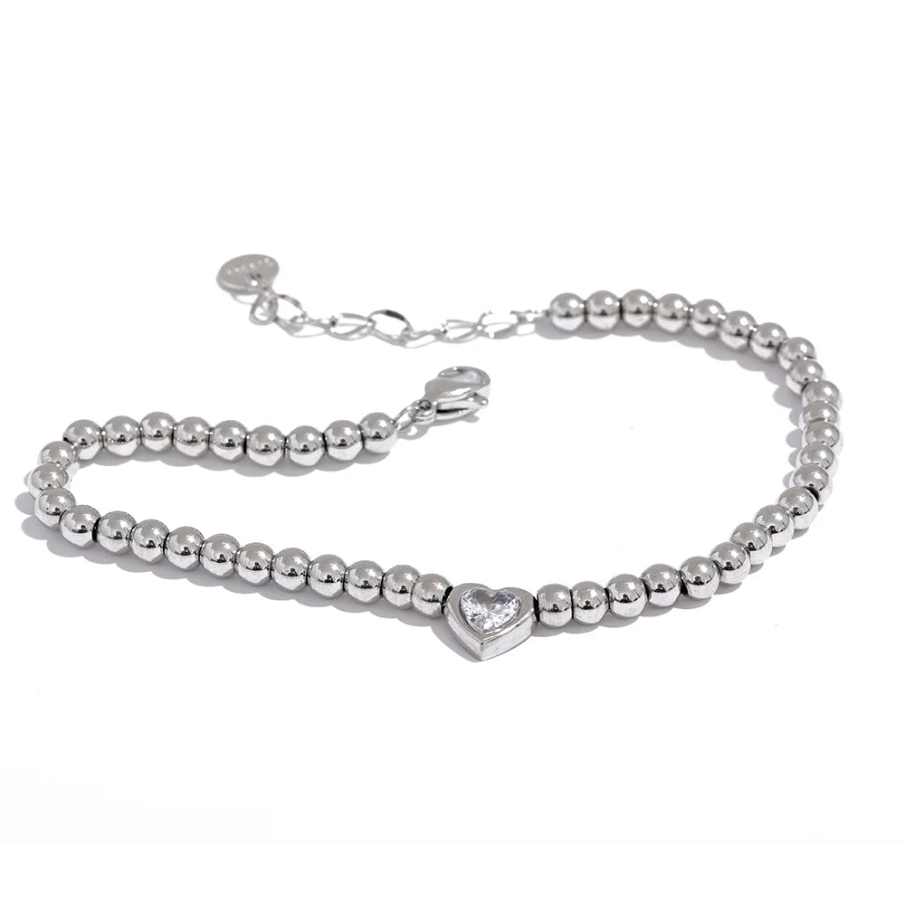 Pulseira Esferas Detalhe Coração Zircônia