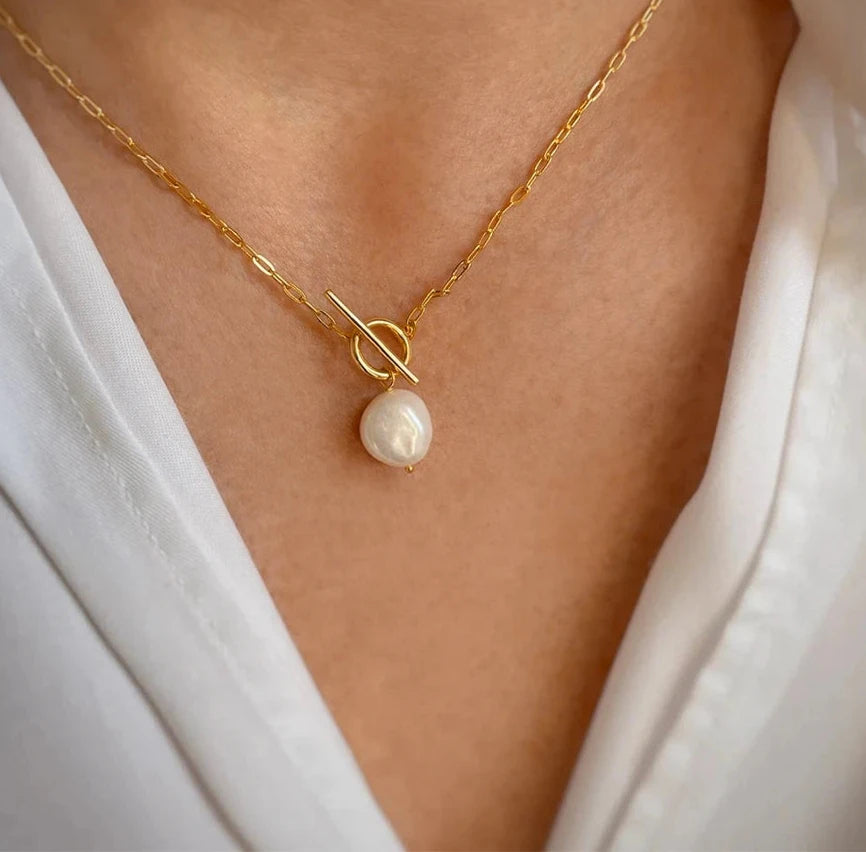 Colar Pérola Corrente Minimalista Elegante