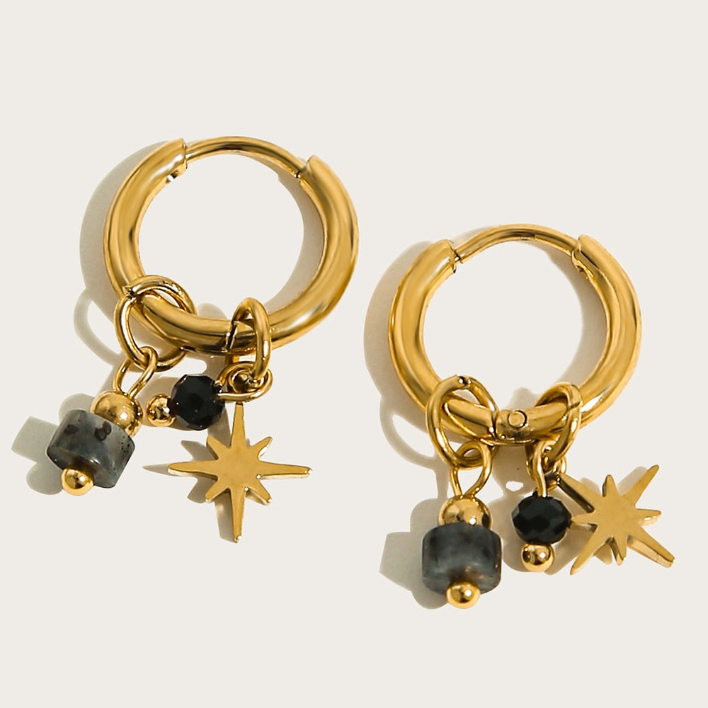 Brinco Argola Pedras Pendentes em Ouro