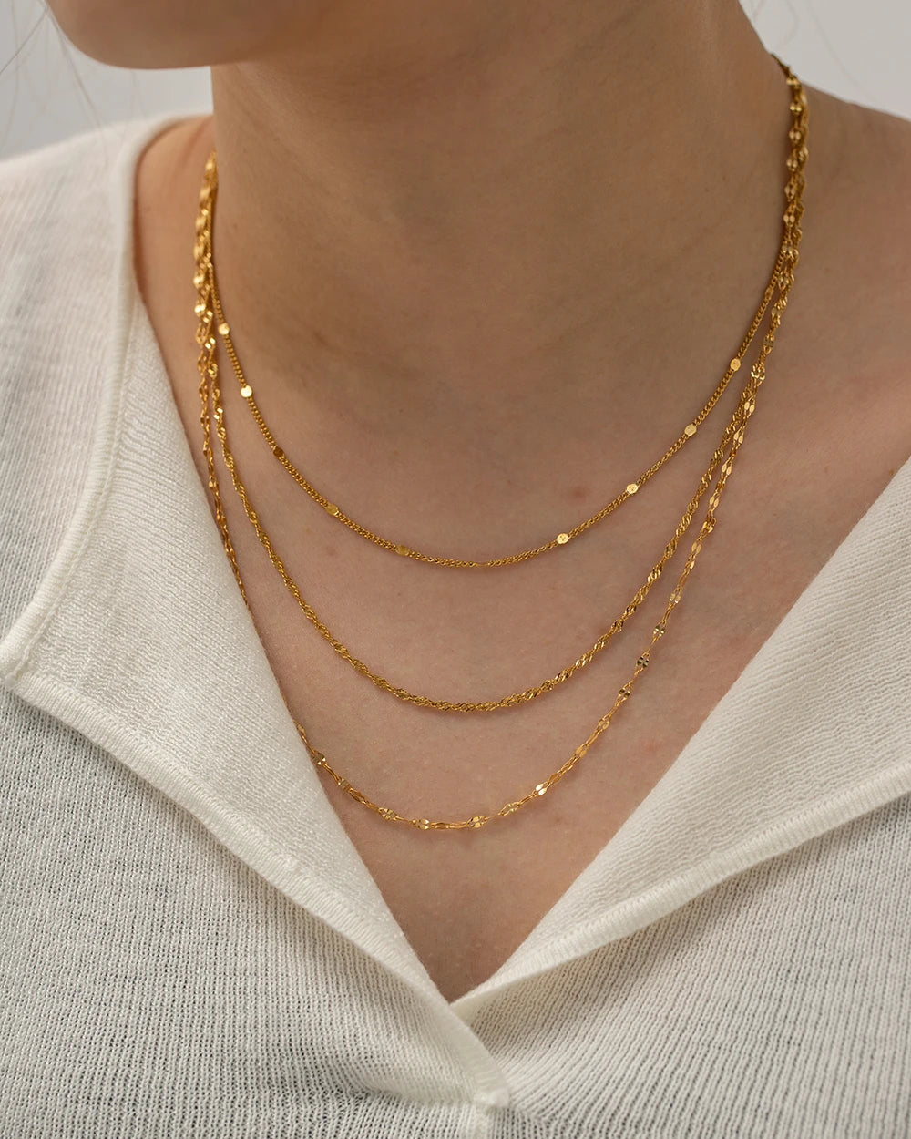 Colar Kit Com 3 Peças Minimalistas em Ouro 18k