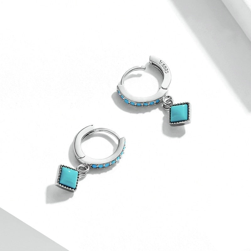 Brinco Turquesa Pendente Quadrado em Prata 925