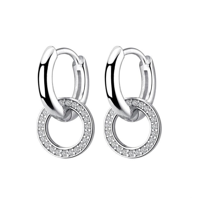 Brinco Dupla Argola Cravejado em Prata 925