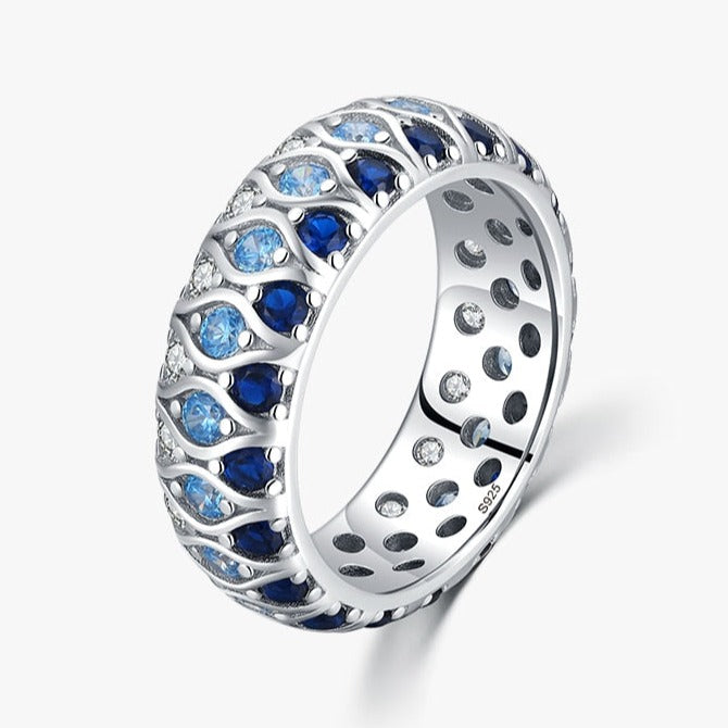 Anel Zircônia Azul Degradê em Prata 925