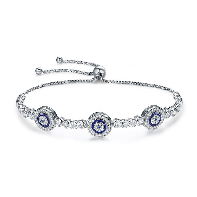 Pulseira Ajustável Olho Greto Triplo em Prata 925